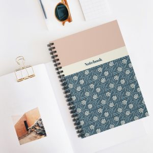 Blue and Soft Pink Floral Spiral Notebook